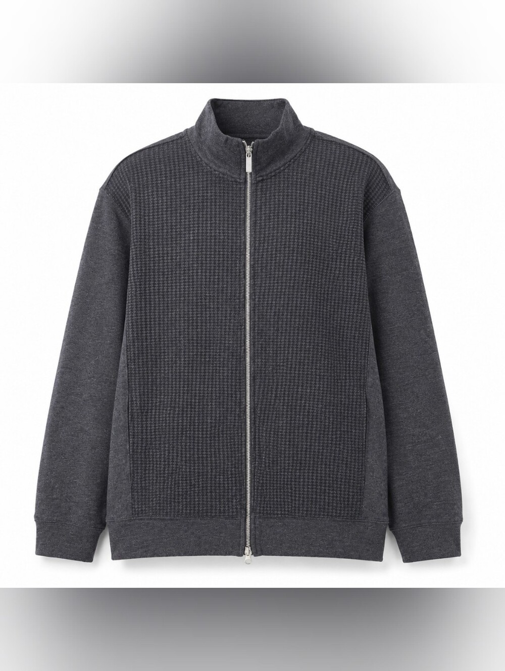 Structure Men’s XXL Gray Houndstooth Full Zip Jacket Cotton Blend Mock Neck.